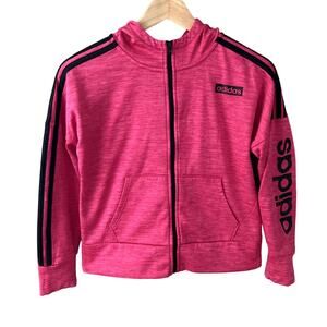 Adidas Melange Fleece Hooded Jacket - Real Magenta Heather - 14, Large